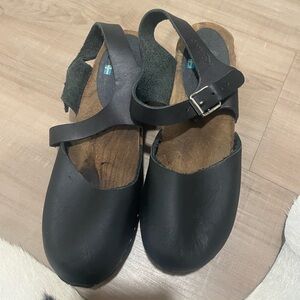 Black Leather Mules by